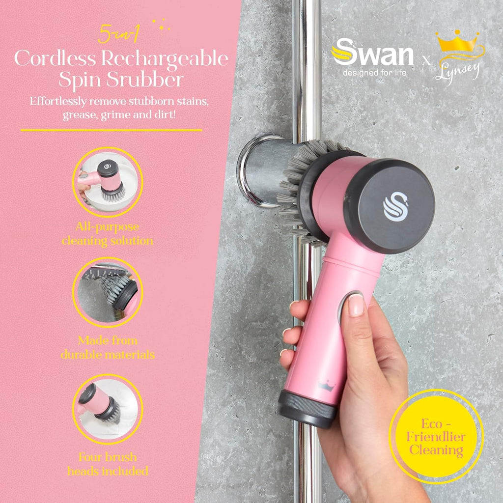 Swan x Lynsey 5-in-1 Cordless Spin Scrubber – Pink