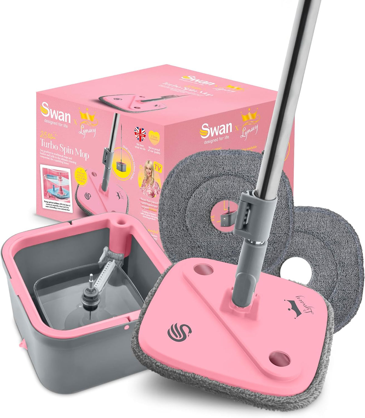 Swan x Lynsey 5-in-1 Cordless Spin Scrubber – Pink