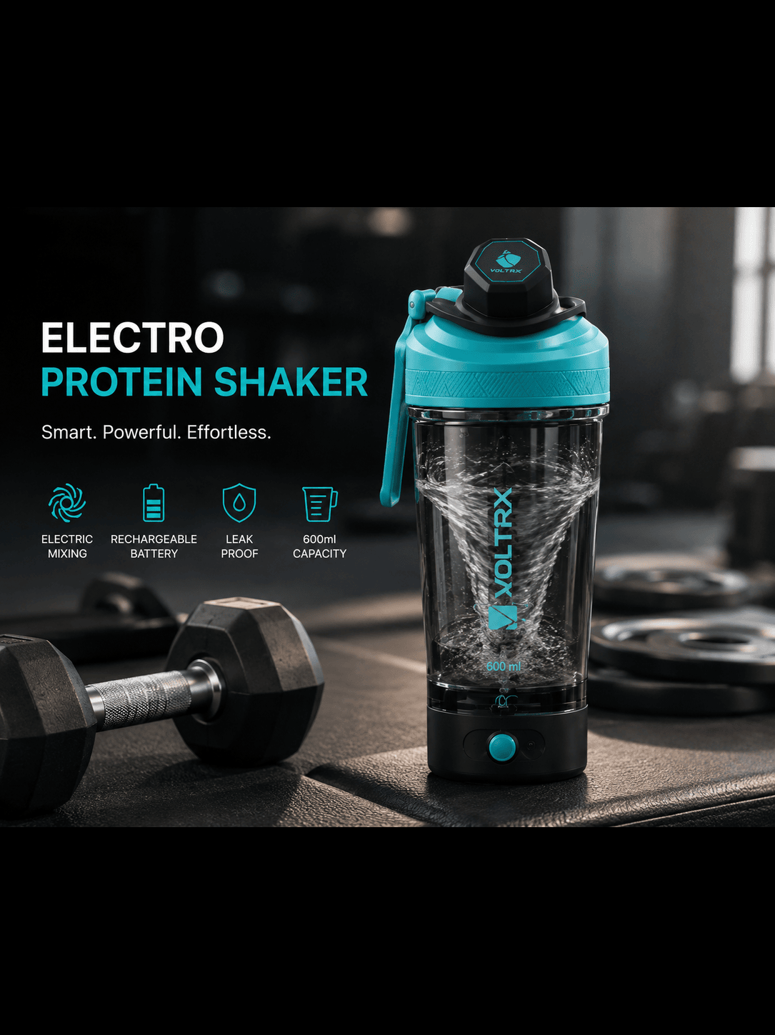 VOLTRX Shaker Bottle, Gallium USB C Rechargeable Electric Mixer